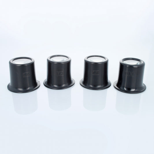 Universal Tool Plastic Jewelers Eye Loupe Set 2.5X 5X 7.5X 10X Magnifiers 4pc, view 2