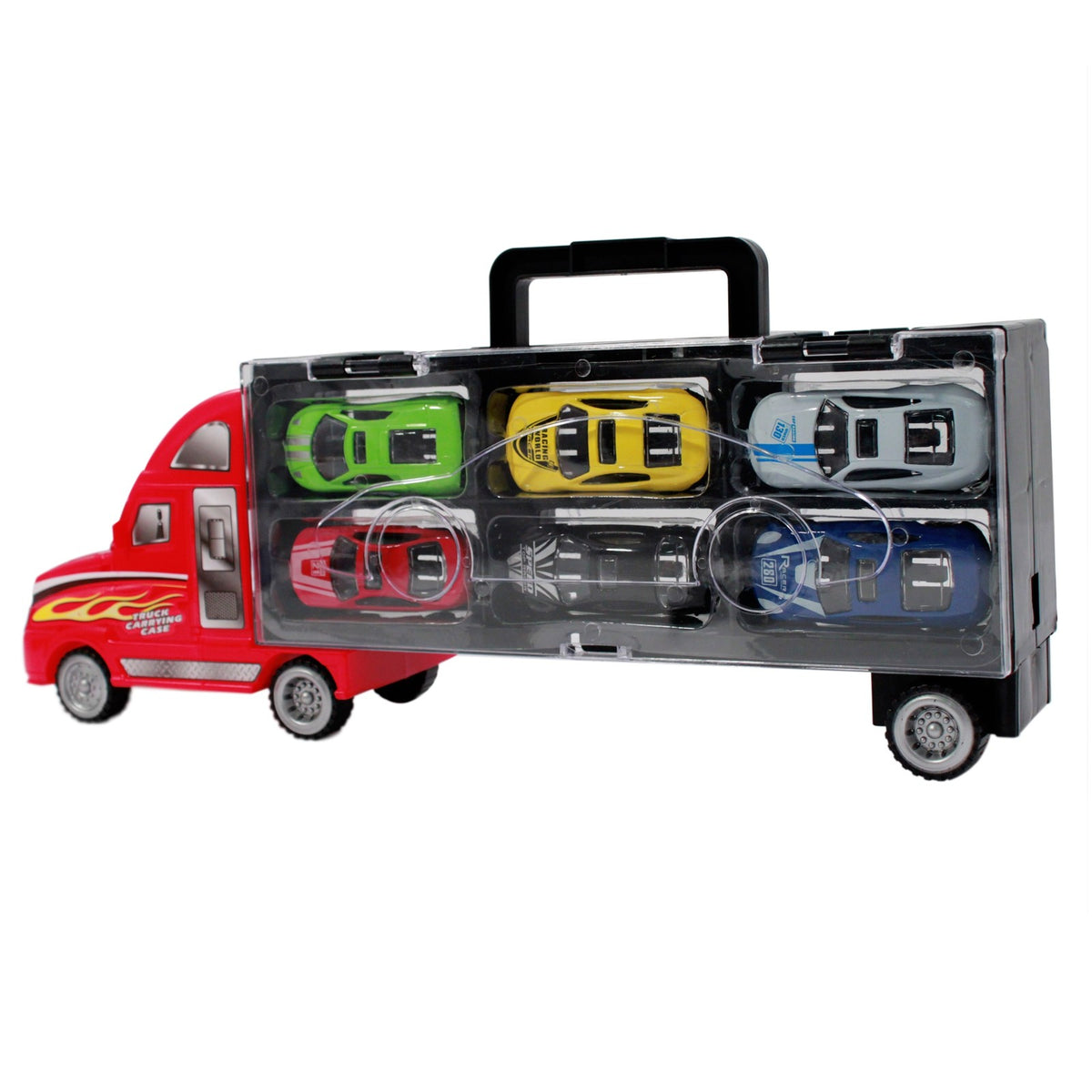 Kidplokio 7pc Red Semi Truck Toy Car Carrier Diecast Playset for Boys 3 and Up, view 8