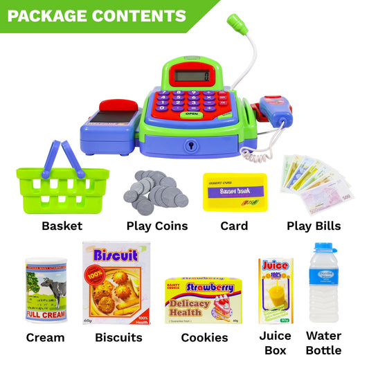 KidPlay Toys Pretend Cash Register with Play Money and Groceries, view 2