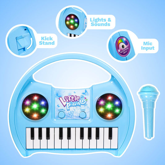 Kidplokio Kids Keyboard Piano with Microphone Lights Music Sounds, Blue, Boys, view 2
