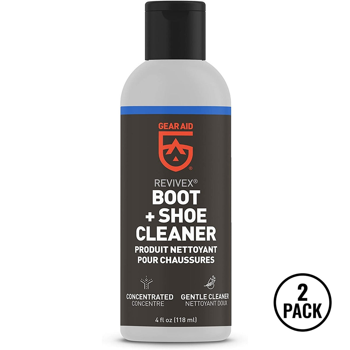Two bottles of ReviveX leather boot care waterproof cleaner, 4 oz each