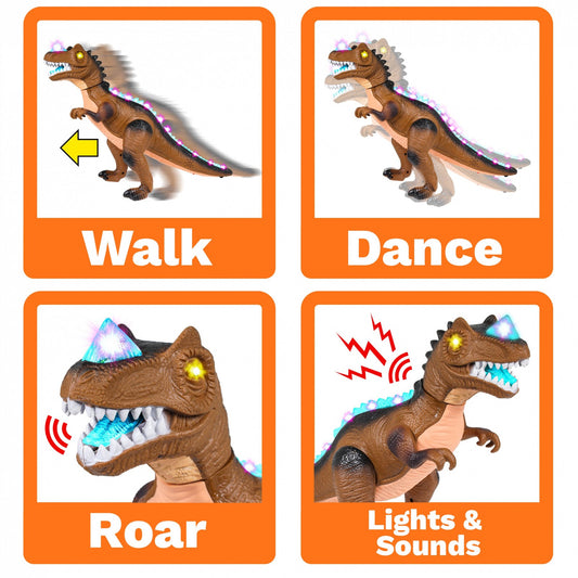 Kidplokio RC Remote Control Brown T Rex Dinosaur Toys with LED Lights, Sounds,, view 2