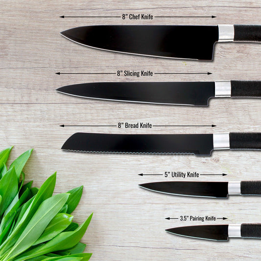 Universal Home Black Stainless Steel Kitchen Knives Set 5 Knife Types 5 Piece, view 2