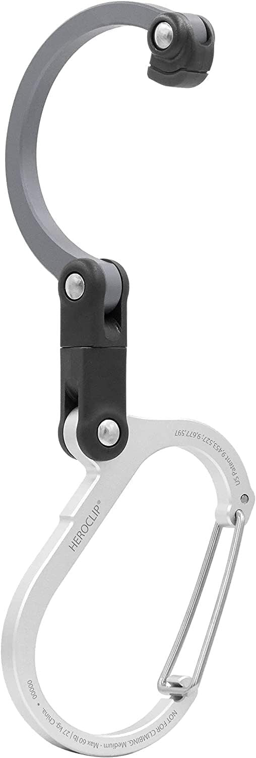 HEROCLIP Large Gray Carabiner Clip and Hook for Camping, Backpack (2 Pack Sizes), view 2