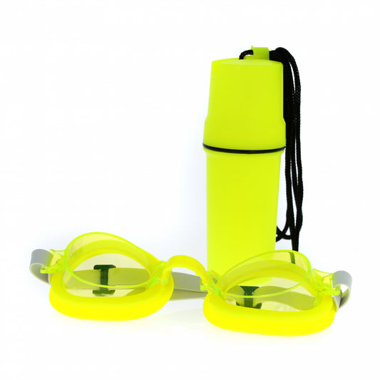 Kids swim mask and goggles set with carry case, shown in assorted colors