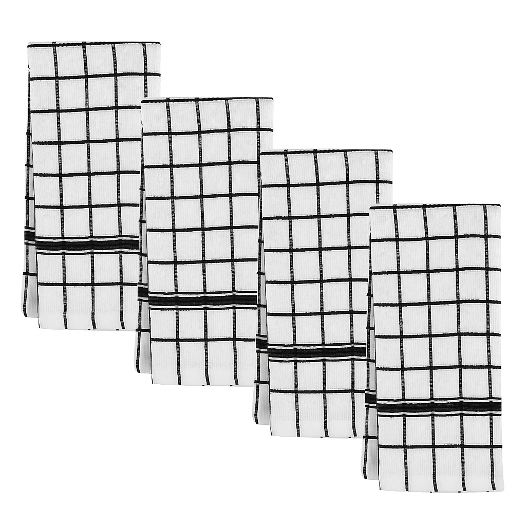 Beille 4pc 100% Cotton Terry Classic Windowpane Dish Towels Set (2 Colors)