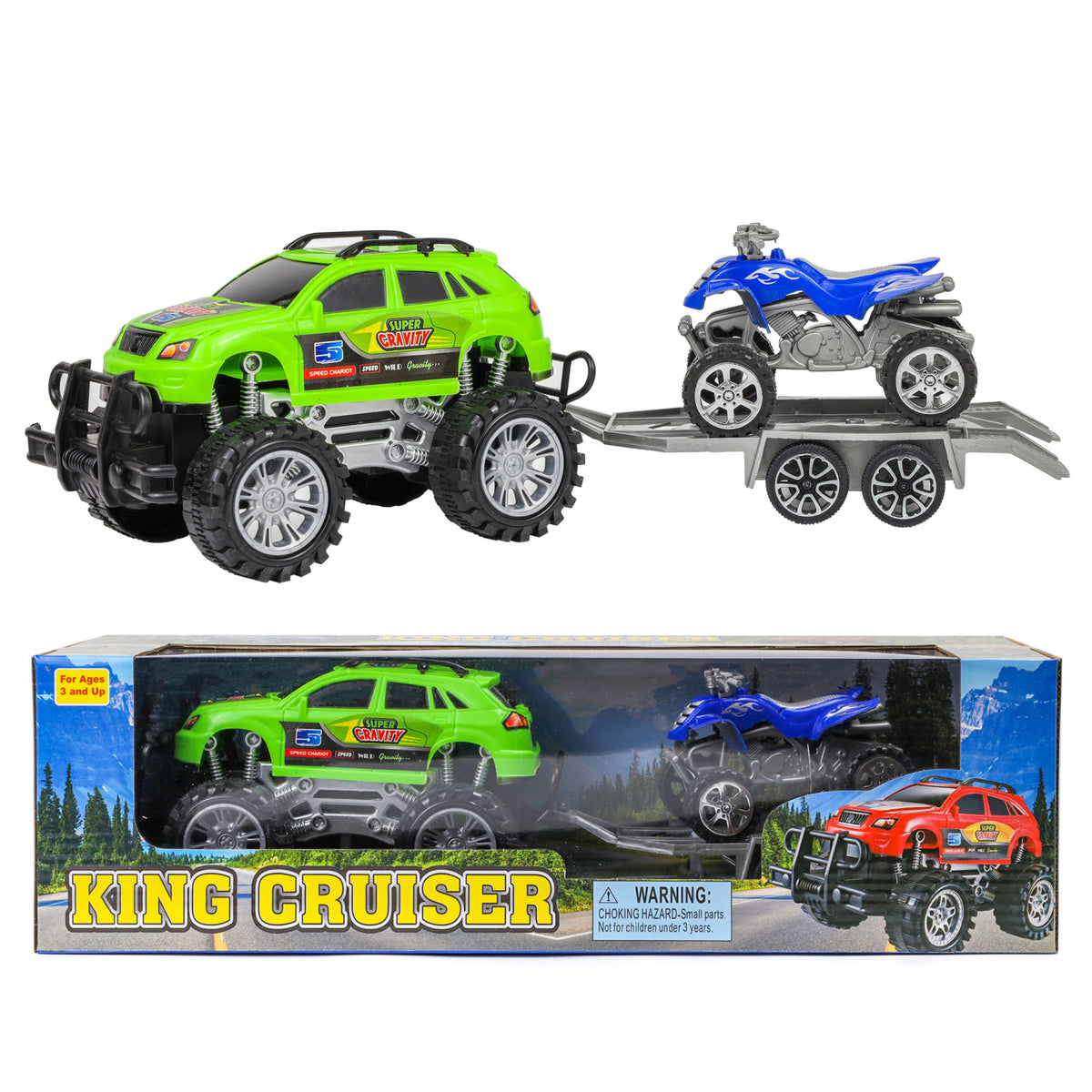Kidplokio Monster Trucks Toy ATV Off Road Friction Trailer Pull Back Cars, view 12