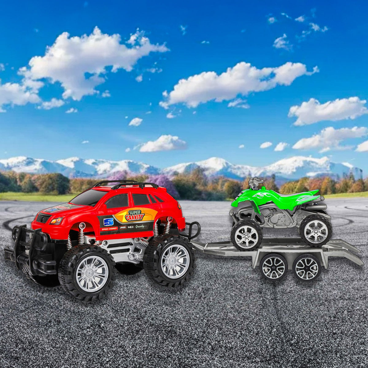 Kidplokio Monster Trucks Toy ATV Off Road Friction Trailer Pull Back Cars, view 3