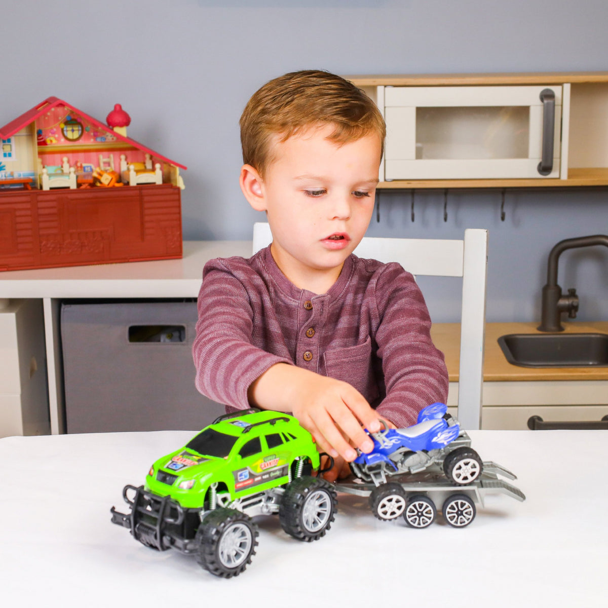 Kidplokio Monster Trucks Toy ATV Off Road Friction Trailer Pull Back Cars, view 18