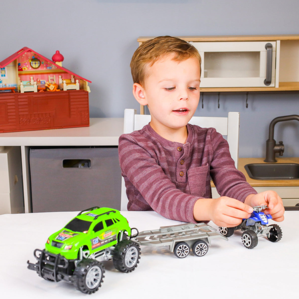 Kidplokio Monster Trucks Toy ATV Off Road Friction Trailer Pull Back Cars, view 7