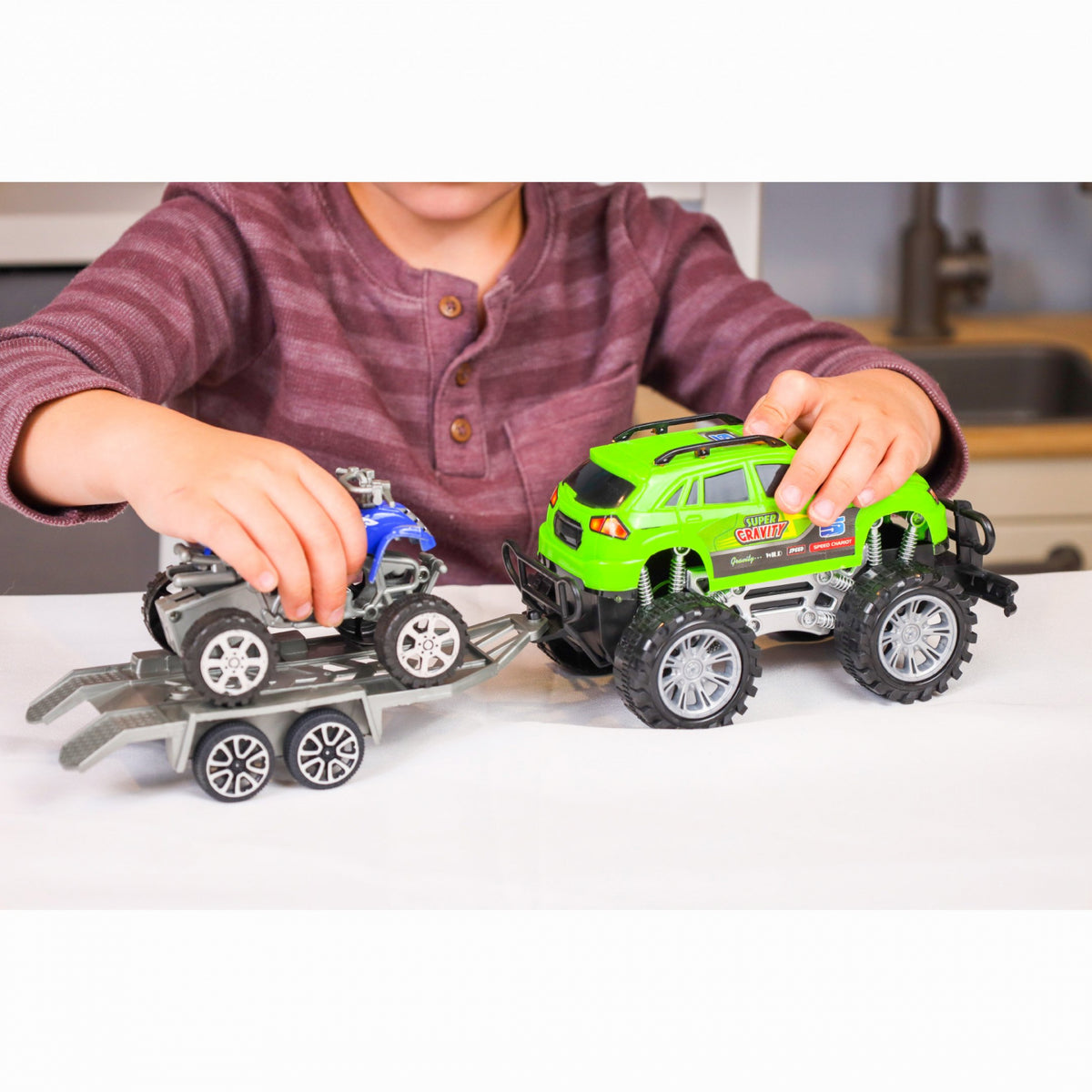 Kidplokio Monster Trucks Toy ATV Off Road Friction Trailer Pull Back Cars, view 17