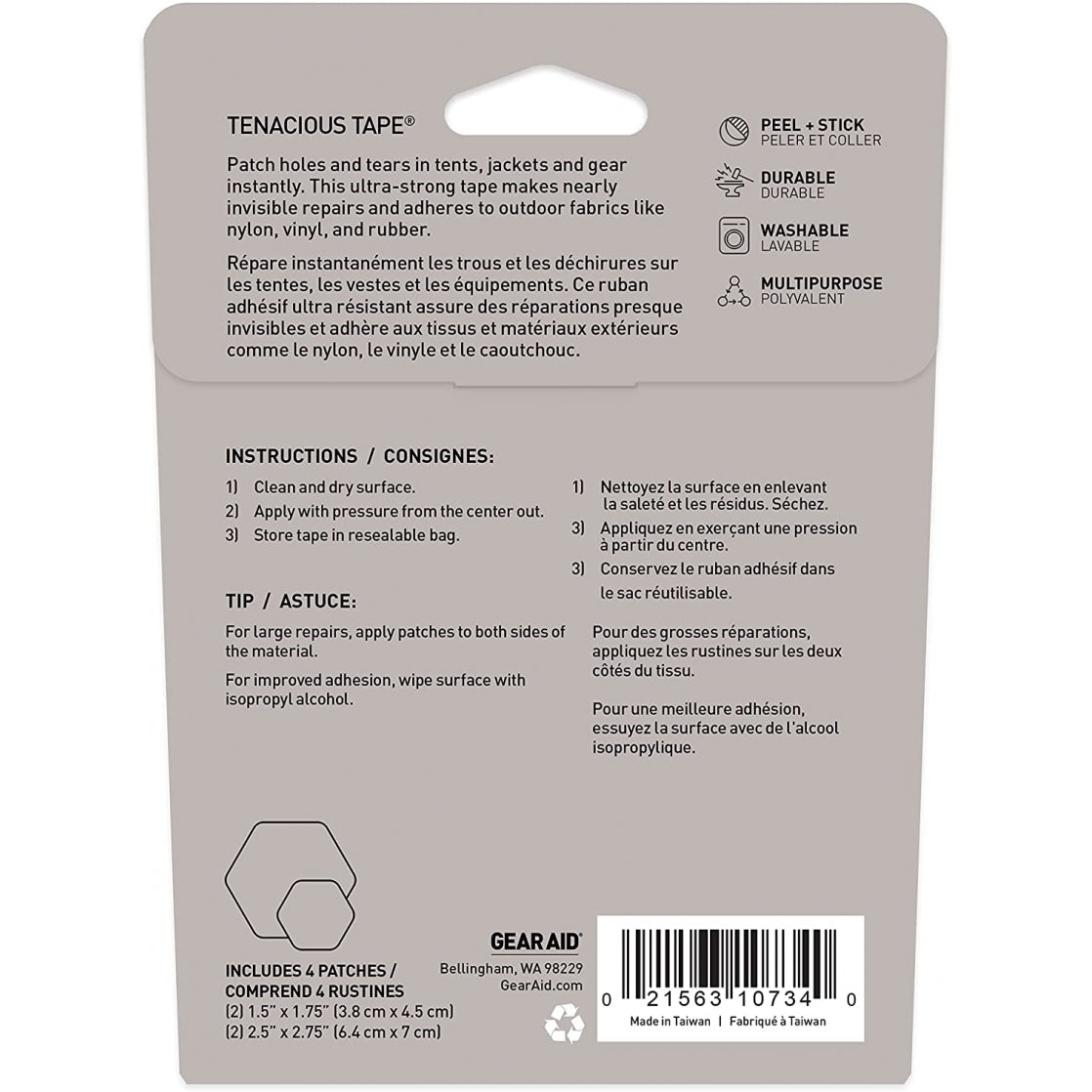 GEAR AID Tenacious Tape Repair Patches for Jackets, Outdoor Gear, 2.5" 1.5" Hex, view 19