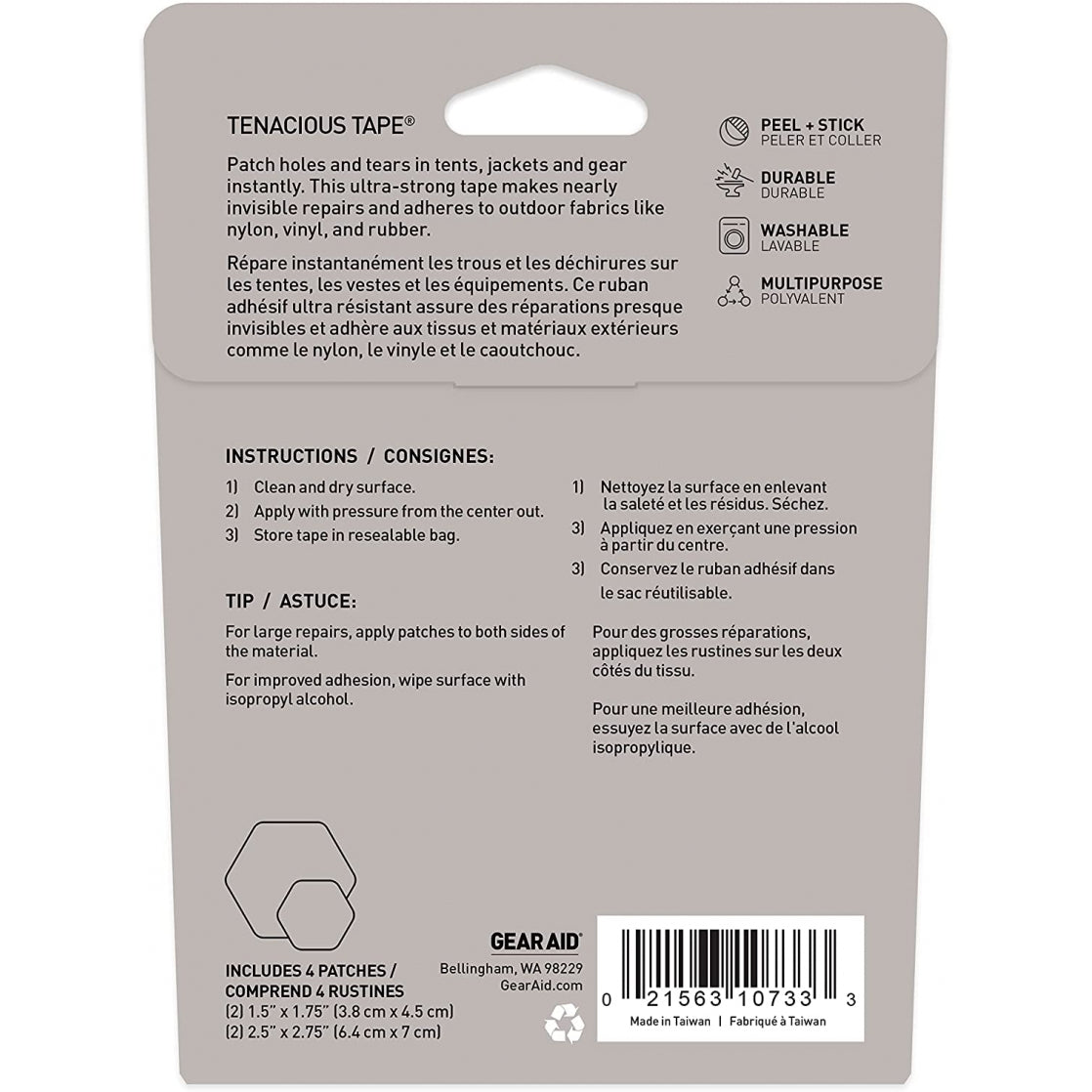 GEAR AID Tenacious Tape Repair Patches for Jackets, Outdoor Gear, 2.5" 1.5" Hex, view 16