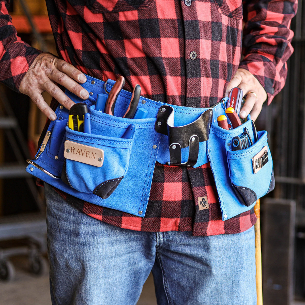 ToolTreaux 9 Pocket Leather Tool Belt Large Hammer Drill Tool Pouch, view 3