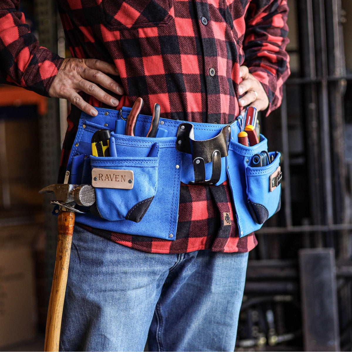 ToolTreaux 9 Pocket Leather Tool Belt Large Hammer Drill Tool Pouch, view 4