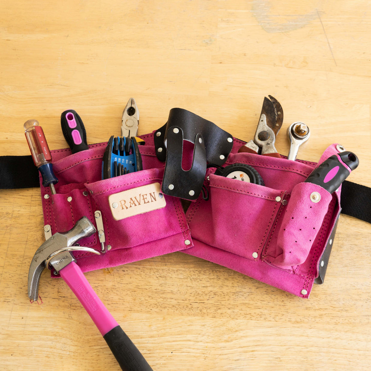 ToolTreaux 9 Pocket Leather Tool Belt Large Hammer Drill Tool Pouch, view 17