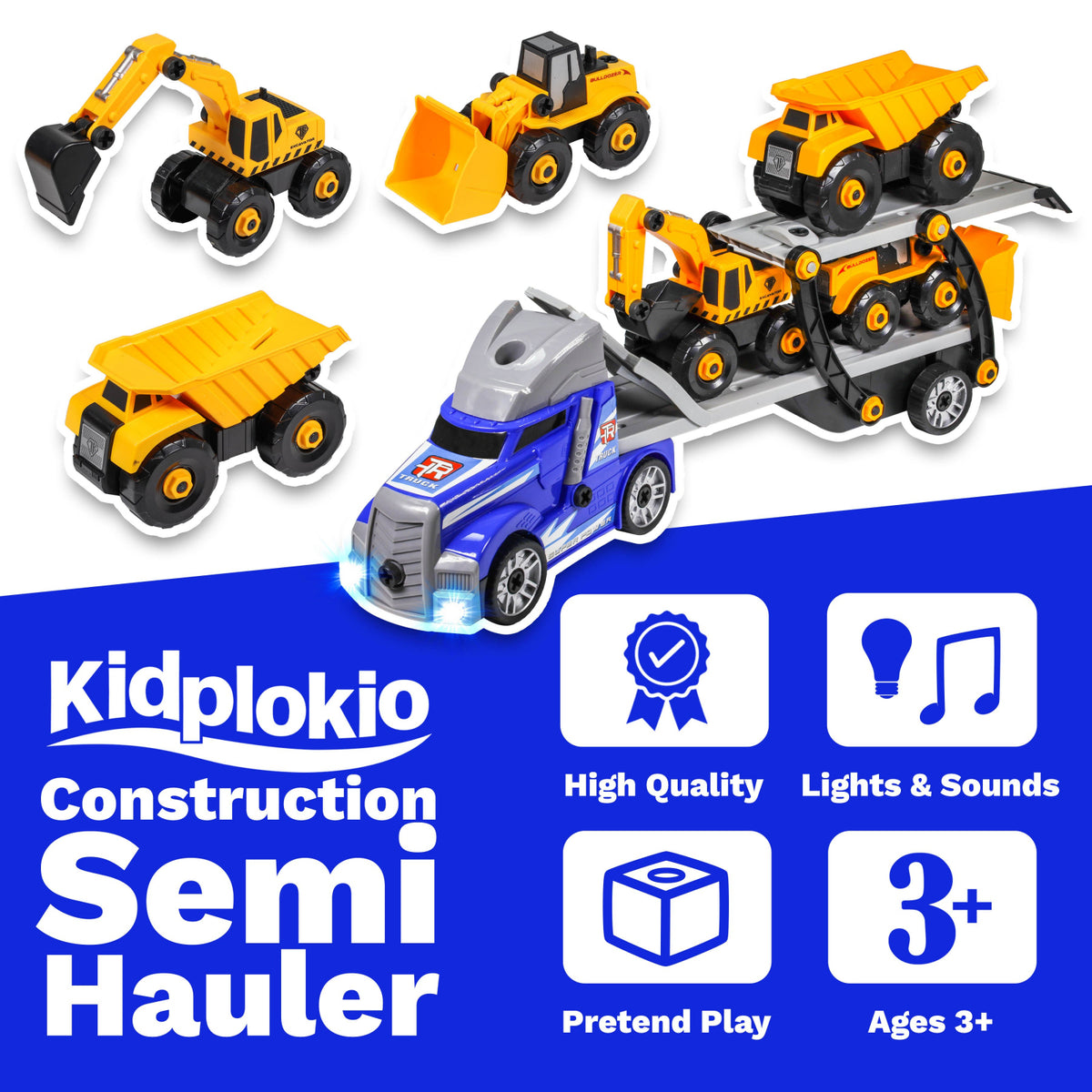 Kidplokio Giant Engines 1:32 Scale Semi Truck Construction Cargo Carrier Toy, view 4