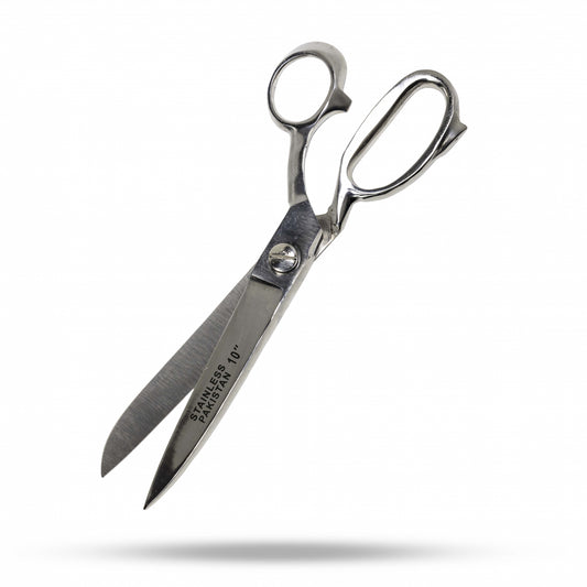 stainless steel fabric scissors, available in three sizes, metallic blades with handle detail