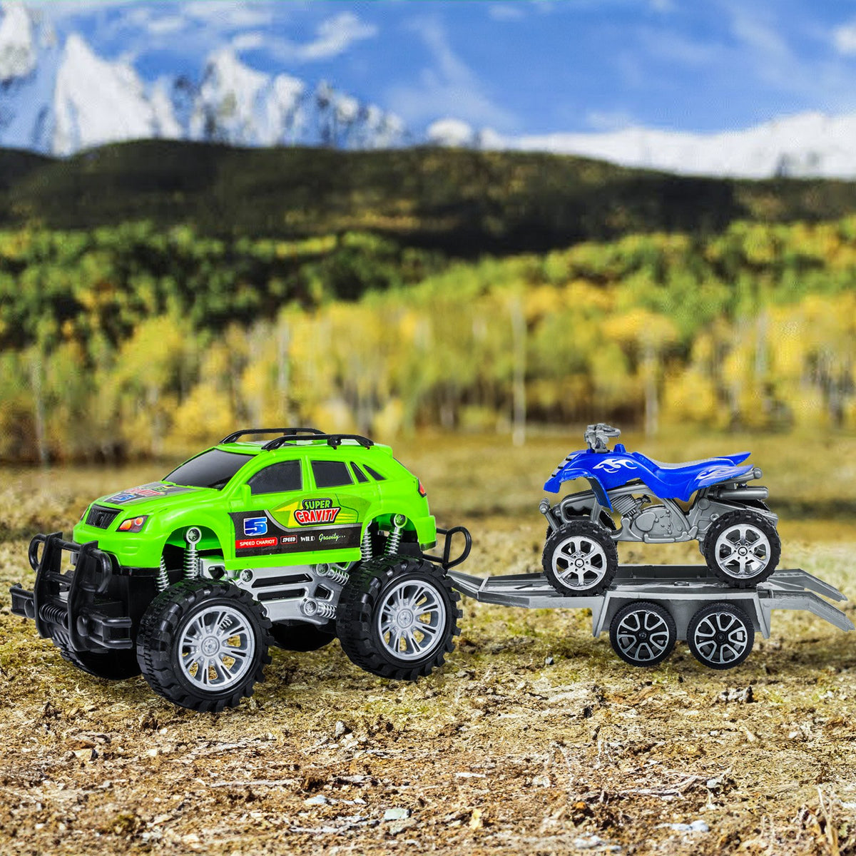 Kidplokio Monster Trucks Toy ATV Off Road Friction Trailer Pull Back Cars, view 4
