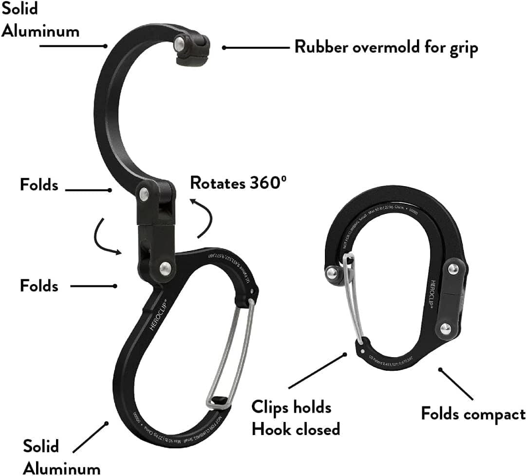 HEROCLIP Large Gray Carabiner Clip and Hook for Camping, Backpack (2 Pack Sizes), view 4