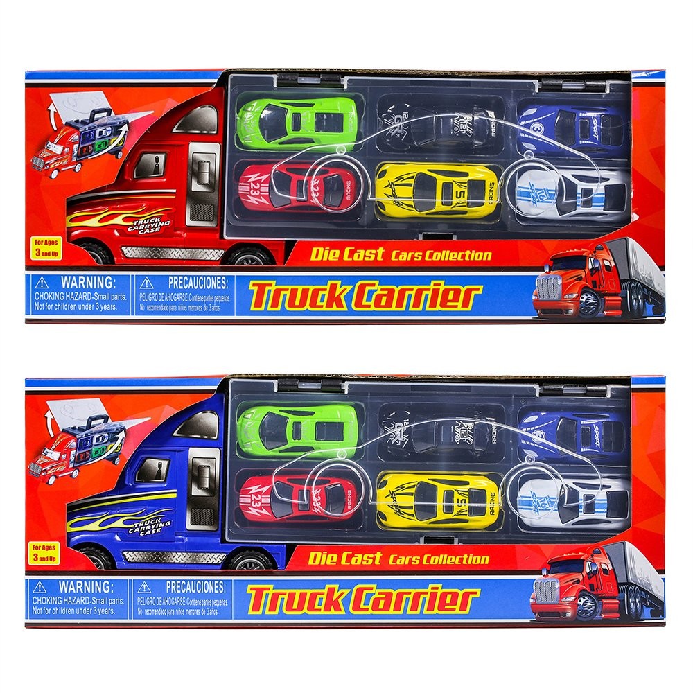 Semi Truck Transporter Trailer Race Car Auto Hauler Carrier Play Set - Blue, view 8