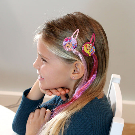 2 Pack Sunny Day Girls Faux Hair Extension Clip & Style w/ Barrettes Gift Set, view 2