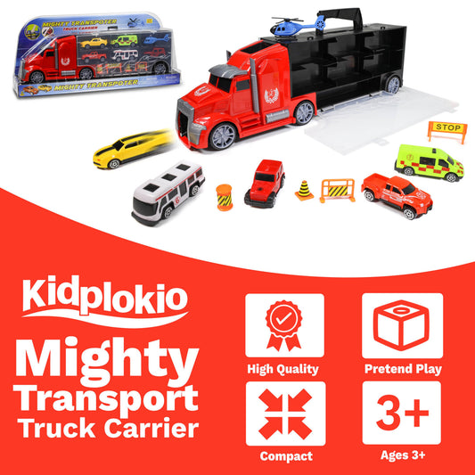 Kidplokio 1:24 Scale Diecast 11pc Hot Rod Car Carrier Truck for Toy Race Cars, view 2