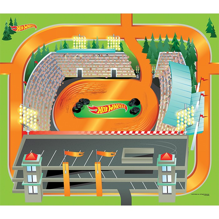 Mattel Hot Wheels Felt Mega Mat with Toy Car Kids Road Playset Playroom Rug, view 3
