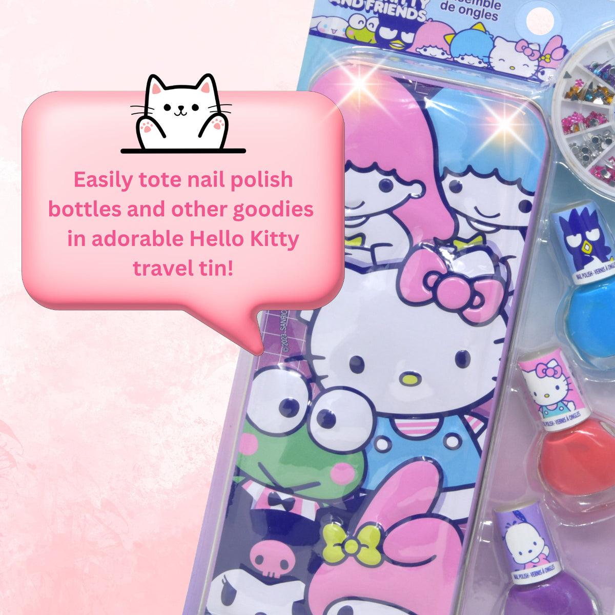 Hello Kitty Friends 4pc Nail Polish Set for Girls with Travel Tin Ages 3 and Up, view 6