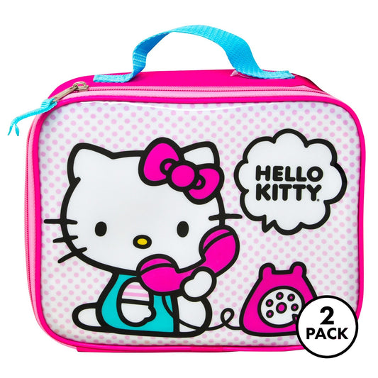 two Hello Kitty 9-inch rectangle lunch bags for girls age 3+, cartoon design