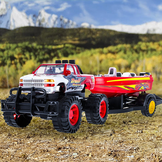 Path Blazer Friction Power Monster Truck Speed Boat Hauler With Trailer, view 2