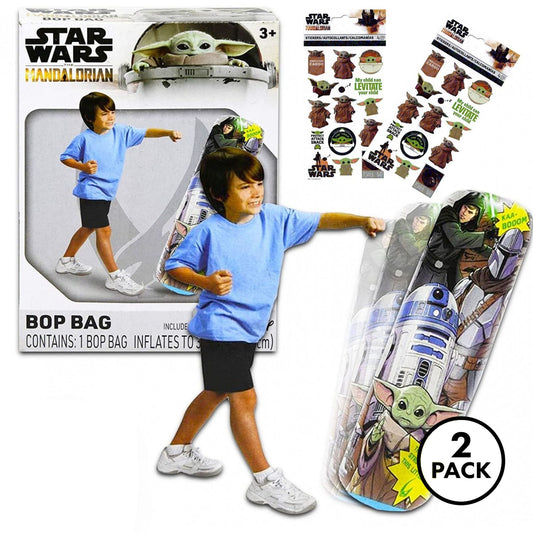 Two Baby Yoda Star Wars Mandalorian bop bags and stickers gift set for boys 3+