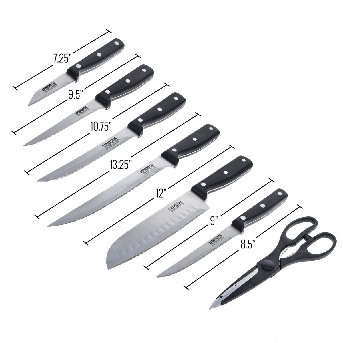 Beille Kitchen Knife Set Cooking Baking Supplies Meal Prep with Wood Storage