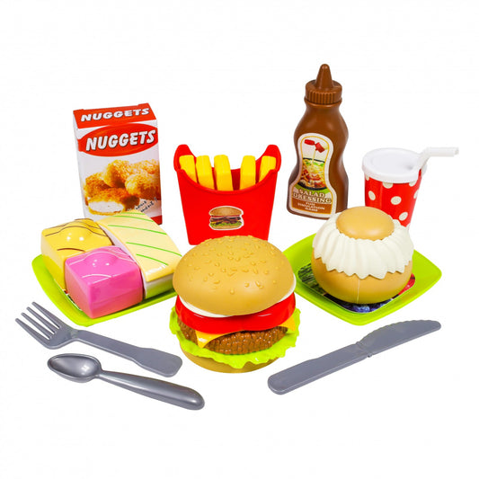 assorted plastic play food and utensils from Kidplokio kids picnic set
