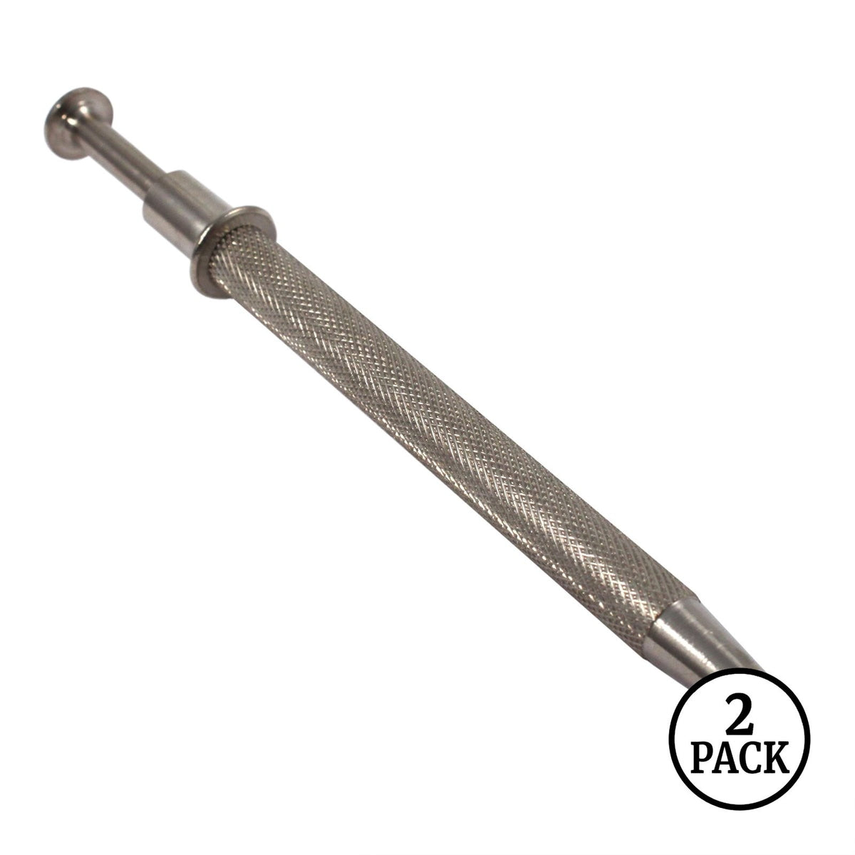 Pair of 4.5 inch metal four-prong pick-up tools with accompanying storage case.