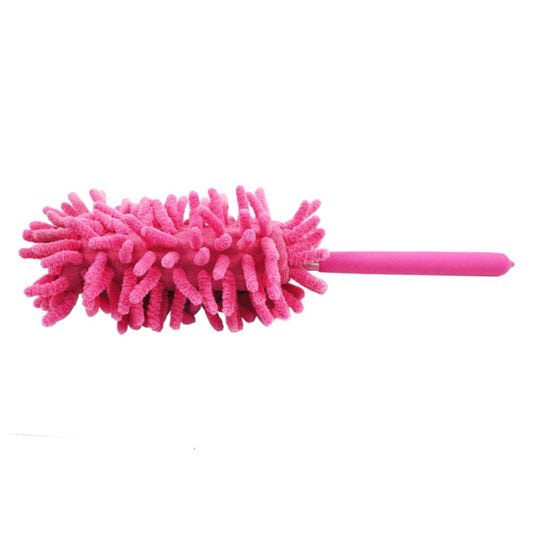Telescopic flexible microfiber duster, gray handle and extendable pole, for household cleaning
