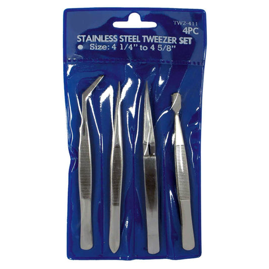 ToolTreaux Stainless Steel Precision Tweezer Set Serrated Tips Secure Grip - 4pc, view 2