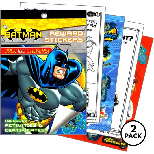 Two Batman activity coloring books with stickers, vibrant covers featuring Batman graphics.