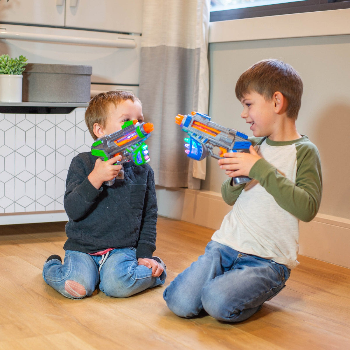 Kidplokio 2pc Space Toy Bundle Green Blaster and Superhero Cinch Bag Boys 3 Up, view 9