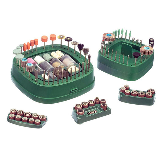 Rotary tool accessories kit with 276 pieces arranged on a revolving stand