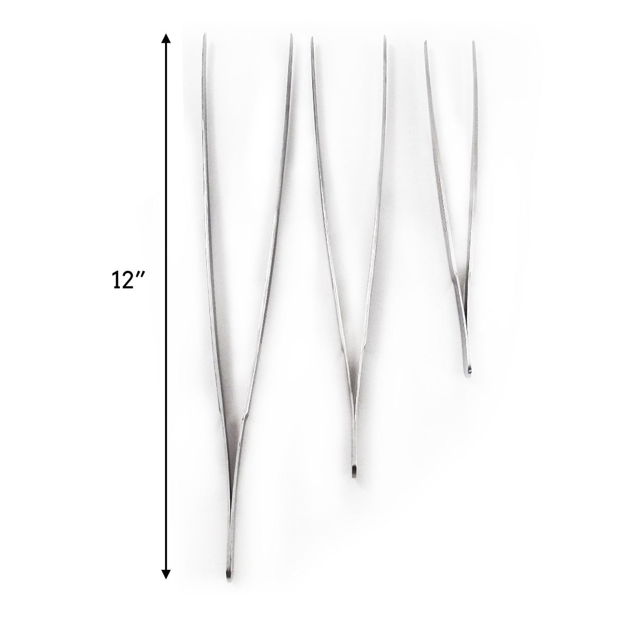 2 Pack 3pc Large Serrated Tweezer Tong Set with Case- 12, 10, and 8 Inch, view 3