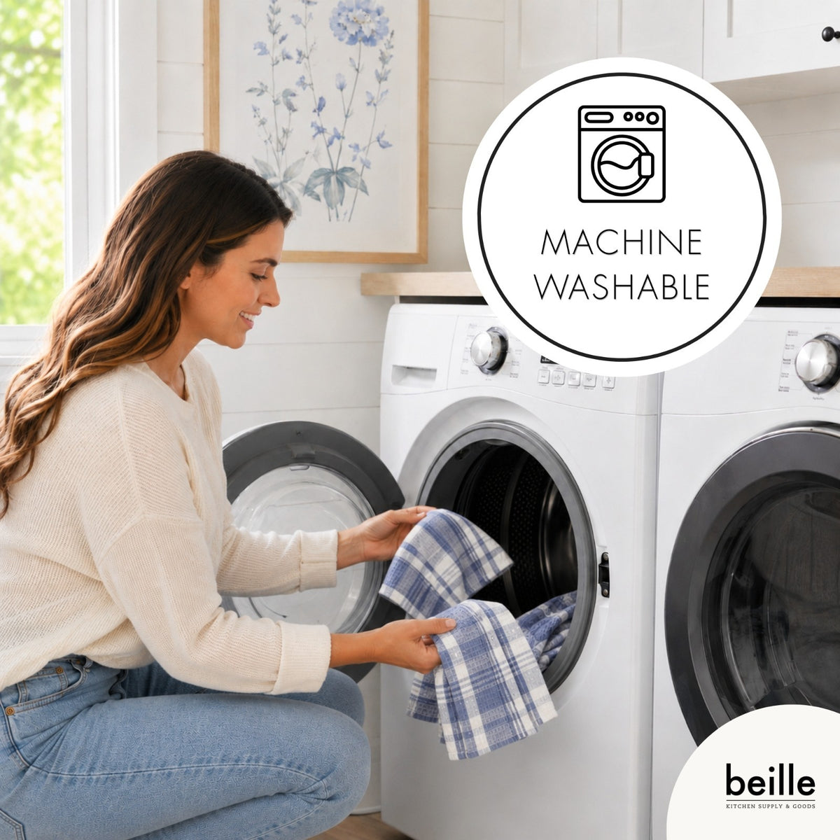 2 Pack Beille 100% Cotton Kitchen Dish Cloth & Tea Towels Machine Washable 5pk