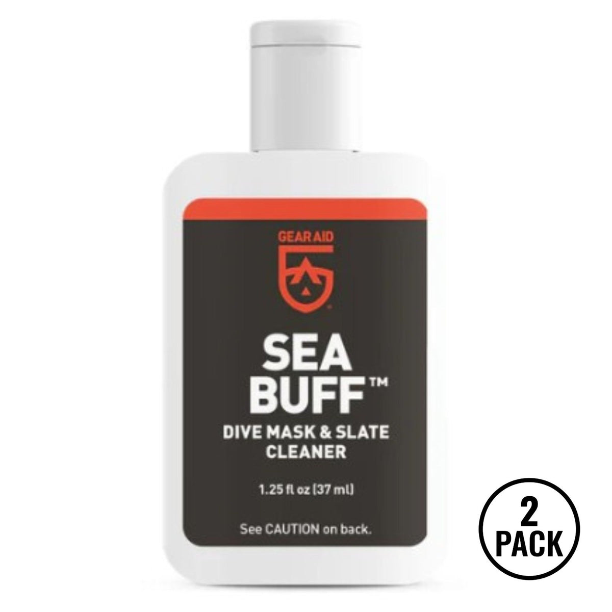 two Gear Aid Sea Buff dive mask cleaner bottles, 1.25oz each