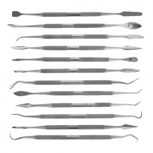 Dual sided 12 piece wax and clay carving pick and spatula tool set with case
