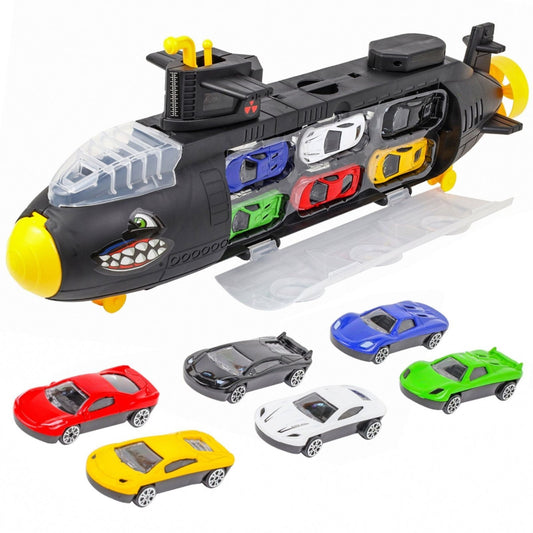 Kidplokio submarine shark diecast toy car carrier set, 7 pieces, for boys age 3 and up