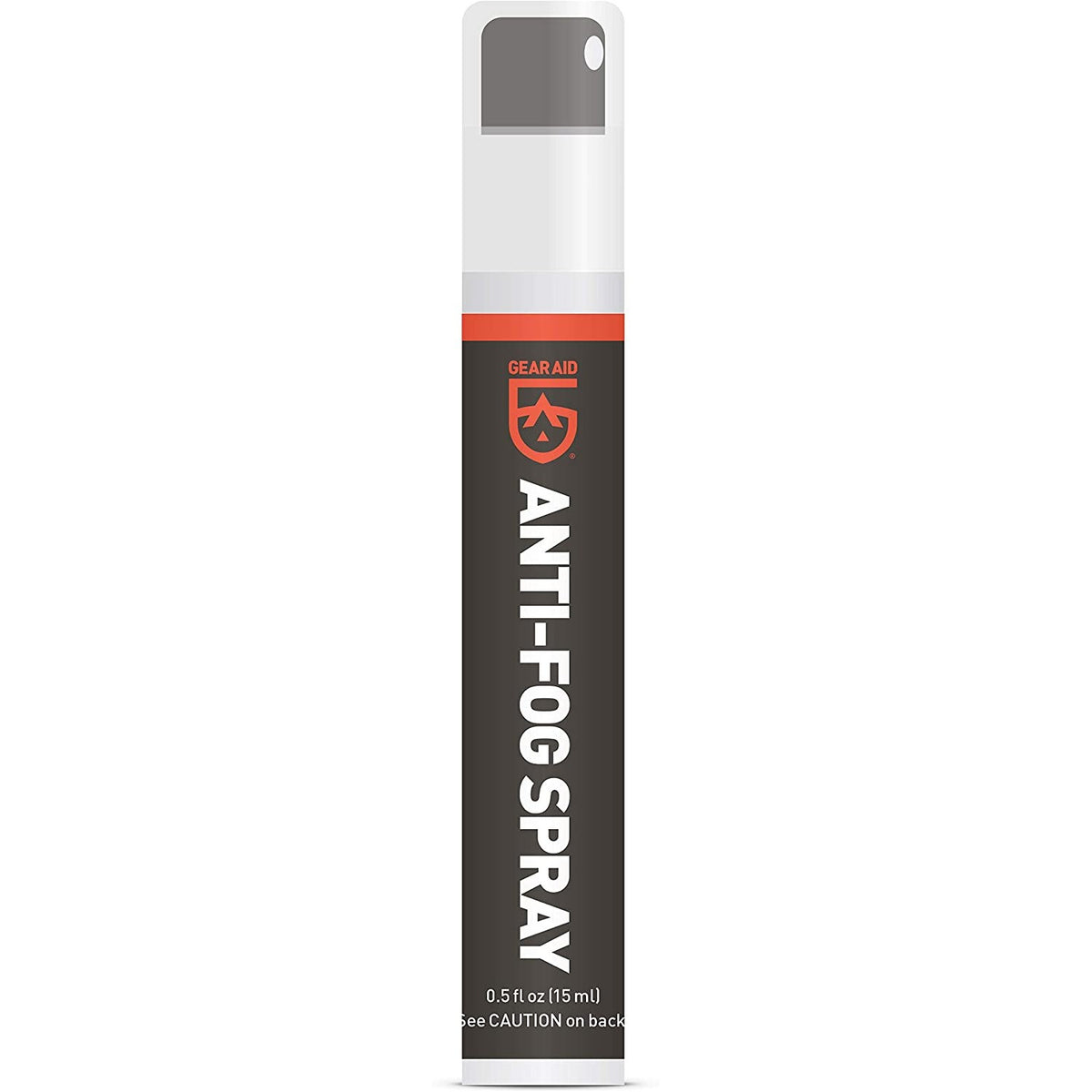 Small clear bottle of GEAR AID Anti-Fog Spray labeled for goggles, masks, and eyewear, 0.5 fl oz.