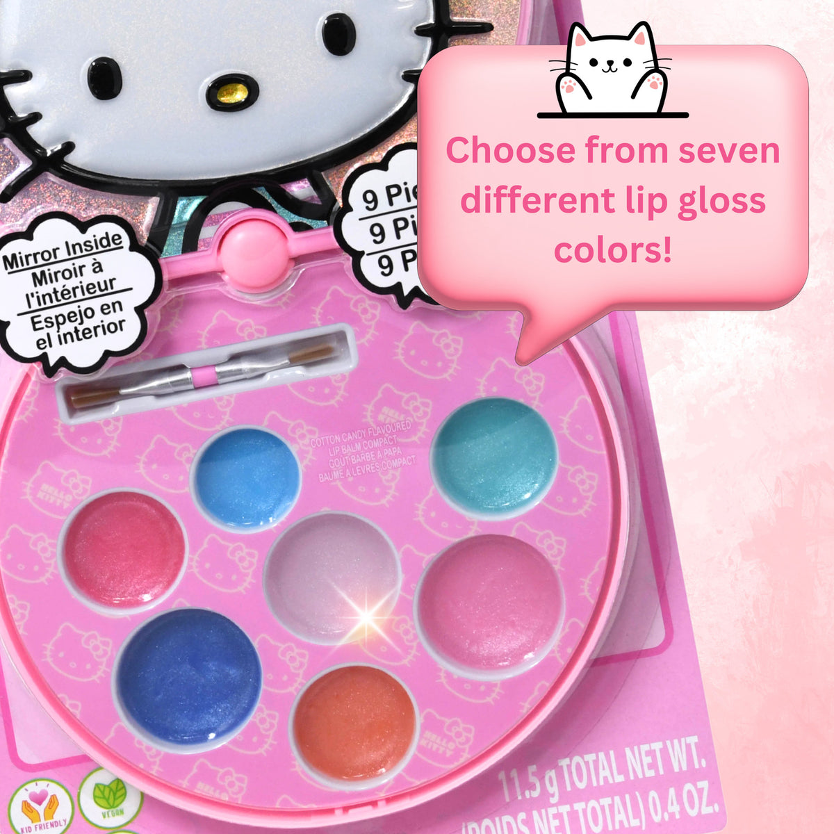 Hello Kitty Lip Gloss Compact Girls Make Up Gift Set Ages 3 and Up, view 4