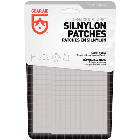 GEAR AID Silnylon repair patches for tents or tarps, shown in packaging