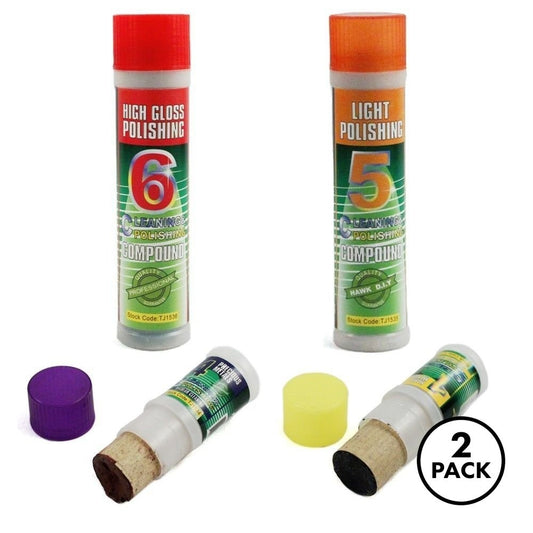 Two metal polish compound sticks for cleaning and buffing metal items.