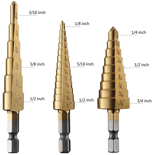 Universal Tool High Speed Steel Step Drill Bits Locking Hex Shank Assorted - 3pc, view 2